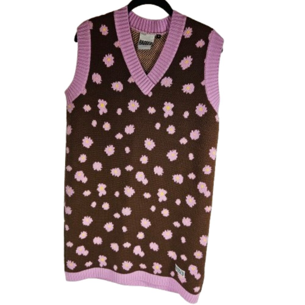 Sweater Dress Ragged Priest Grit Mini Brown and Pink Floral Women's Size Small